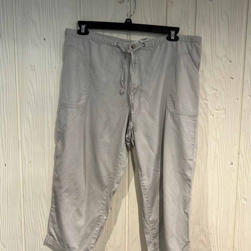 COLUMBIA 100% Cotton Ankle Length khaki drawstring button zipper size XL